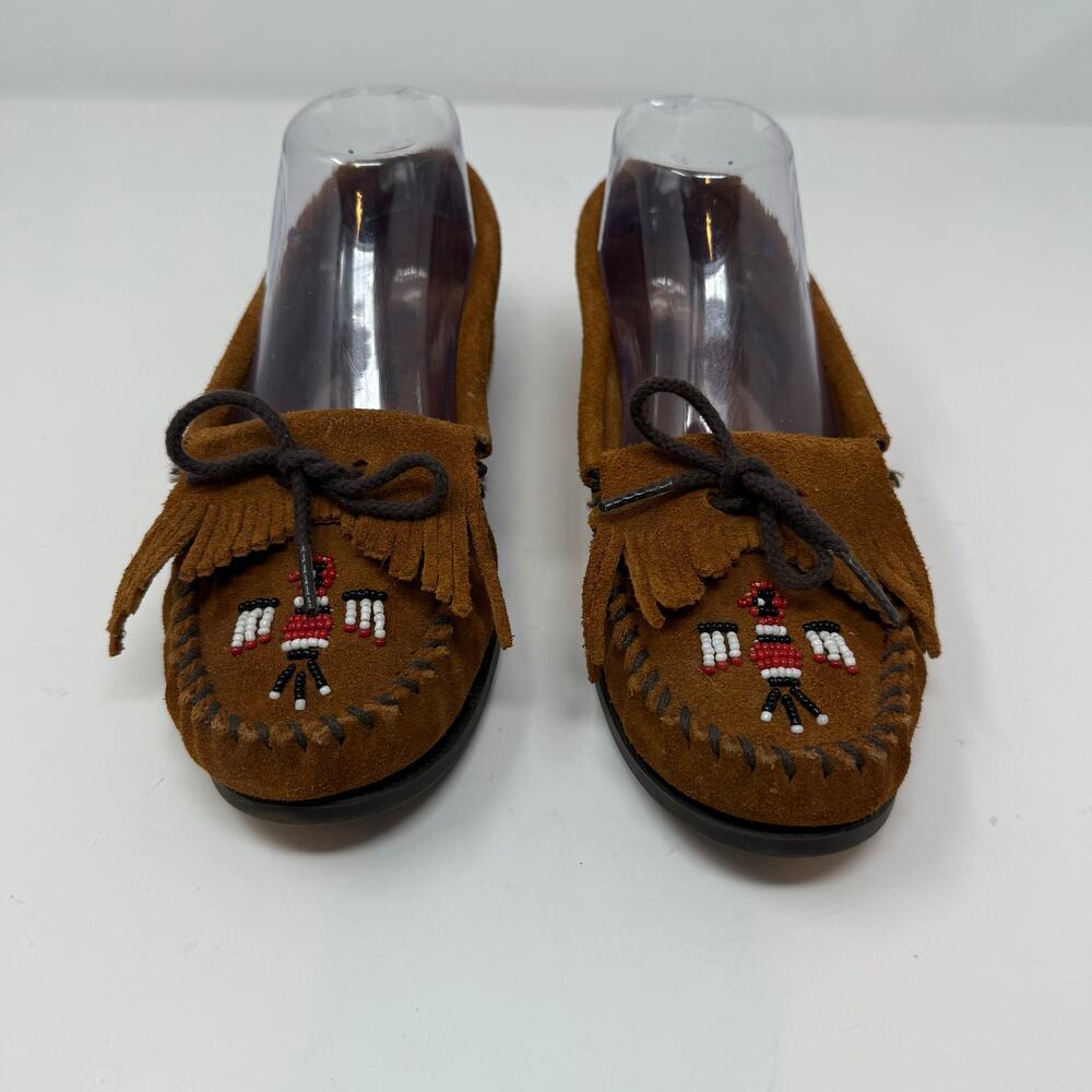 Minnetonka Women's Thunderbird II moccasins Brown Suede 6 Slip On Beaded - Picture 2 of 12